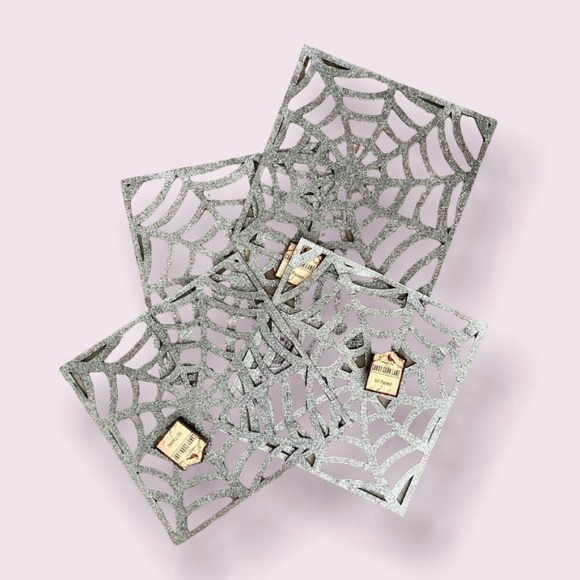 Black & Silver Glitter Spiderweb Square Placemats - Set of 4 - Picture 1 of 9